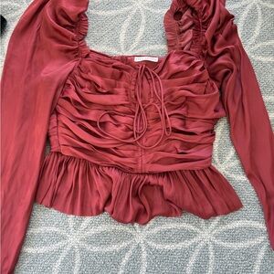 Ulla Johnson Mirelle Size 4 Ruched Satin Blouse Top Desert Rose Long Sleeved